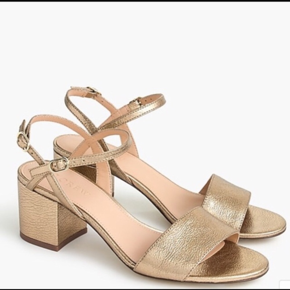 J. Crew Metallic Gold Strappy Block Heel Sandal